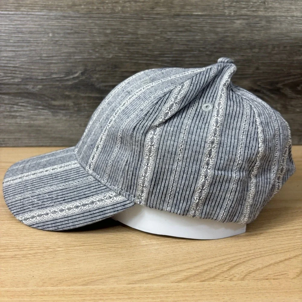 Charming Charlie Hat Cap Strap Back Womens‎ Gray Blue Striped Pattern Adjustable